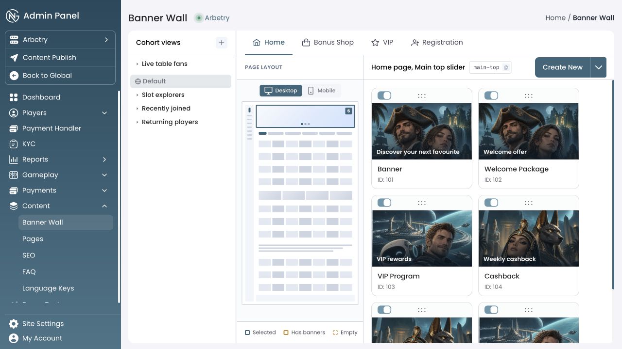 Arbetry interface: content collections